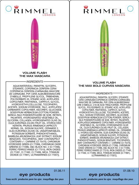 Ingredients Listing - Rimmel London