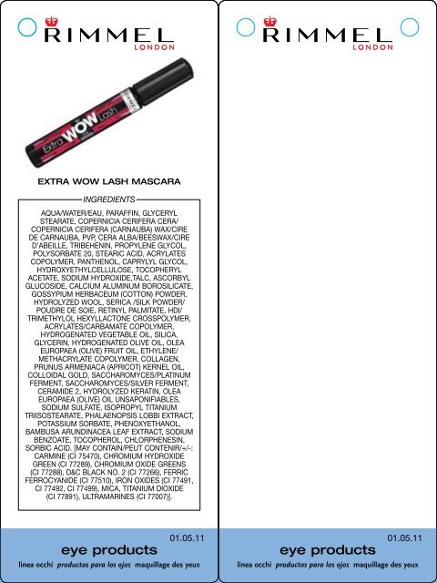Ingredients Listing - Rimmel London