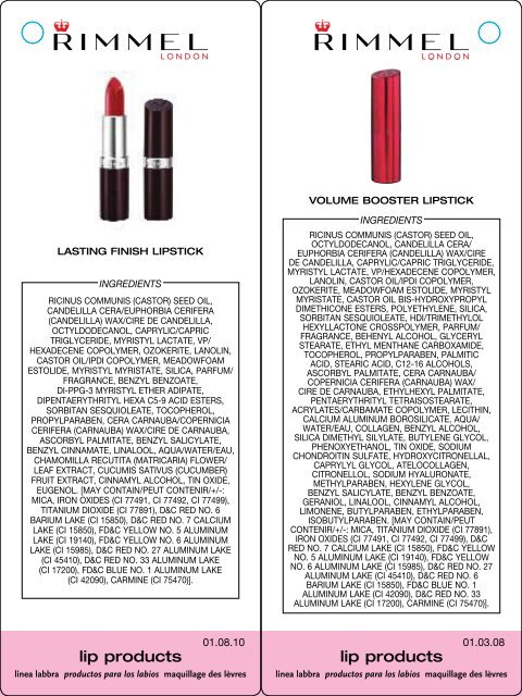 Ingredients Listing - Rimmel London