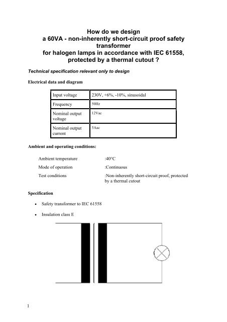 non-inherently short-circuit proof safety transformer for halogen ...