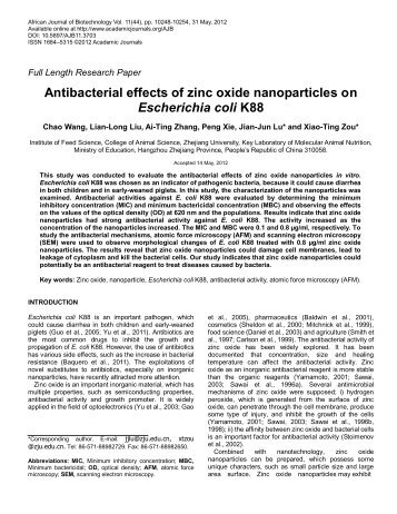 Antibacterial effects of zinc oxide nanoparticles on Escherichia coli ...