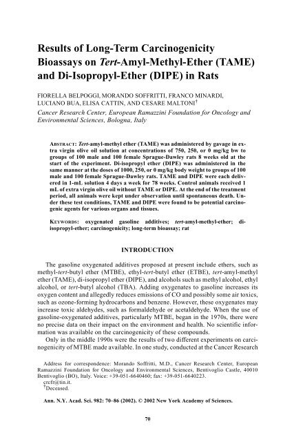 Results of Long-Term Carcinogenicity Bioassays on Tert-Amyl ...