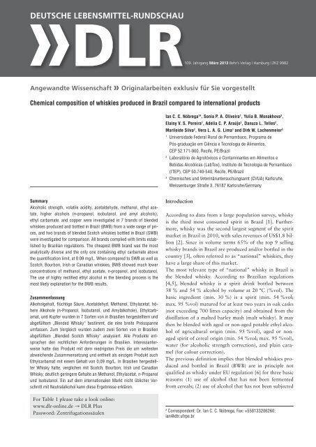 Chemical composition of whiskies produced in ... - Dirk Lachenmeier