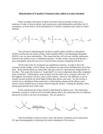 Dehydration of 2-methyl-2-butanol (also called tert-amyl alcohol)