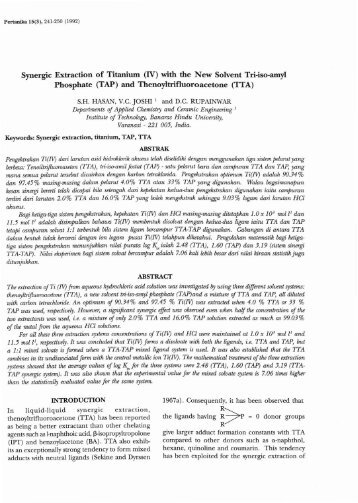 Synergic Extraction of Titanium (IV) with the New Solvent Tri-iso ...