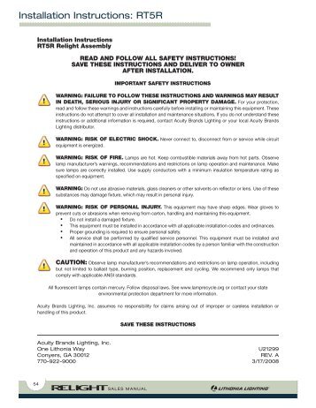 Custom Color Order Submittal Form Lithonia Lighting Installation Instructions Rt5r Lithonia Lighting Acuity Brands