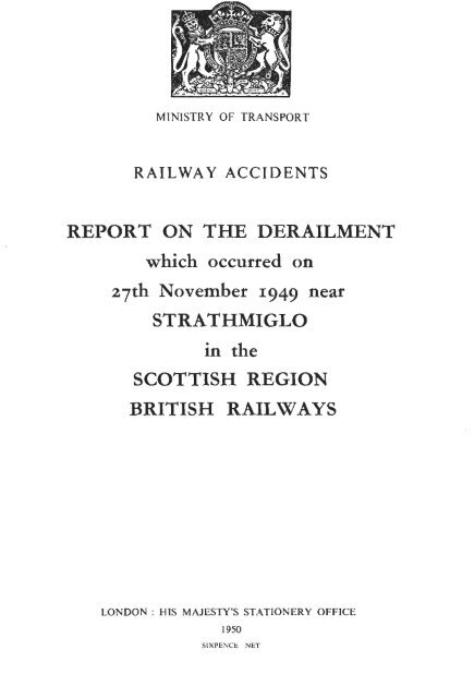 report on the derailment strathmiglo scottish region british railways