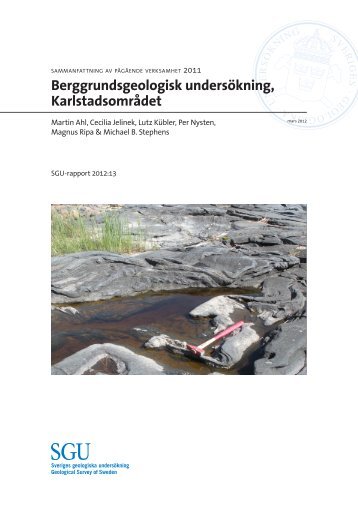 Berggrundsgeologisk undersökning, Karlstadsområdet. SGU ...