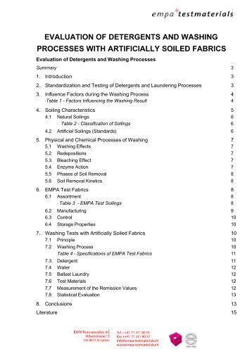 Evaluation of detergents and washing processes with artificially