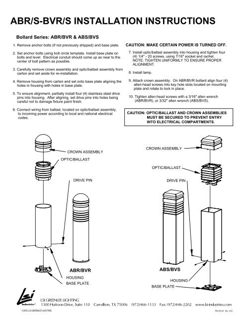 ABR/S-BVR/S INSTALLATION INSTRUCTIONS - LSI Industries Inc.