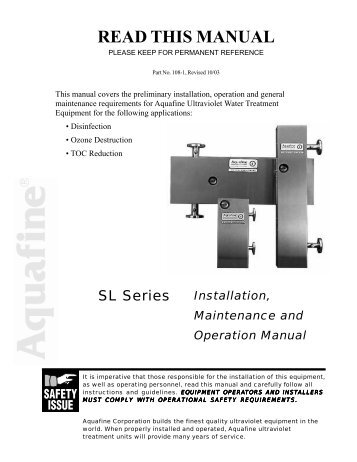 Aquafine 108-1 SL Manual - US Watermaker
