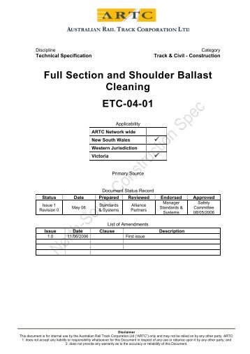 Full Section and Shoulder Ballast Cleaning - ARTC