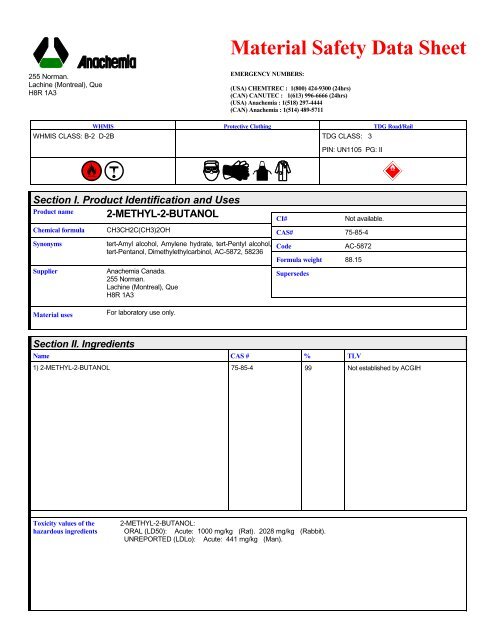 6491 2-METHYL-2-BUTANOL (English) ANACHEMIA MSDS ...