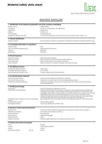 Material safety data sheet MAYDIS AMYLUM - Lex doo