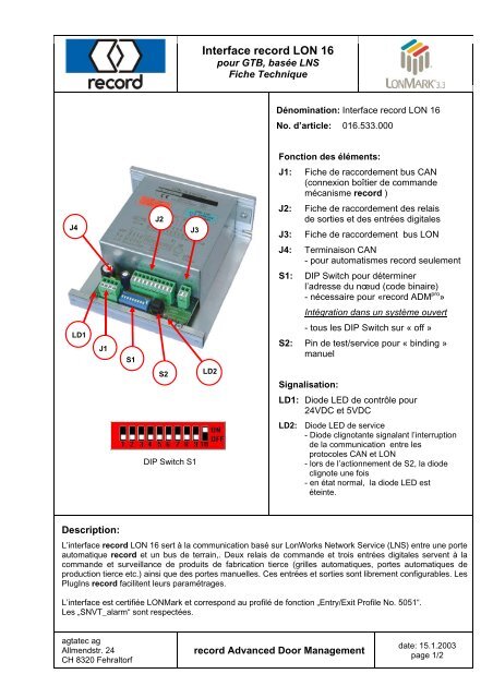 Interface record LON 16