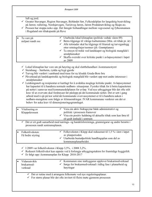 Årsrapport hovuddel 2009 - Klepp kommune