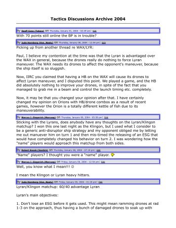 Tactics Discussions Archive 2004 - Star Fleet Universe