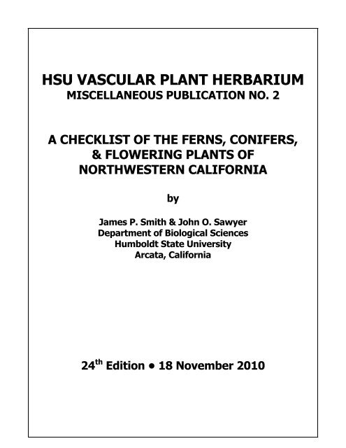 HSU VASCULAR PLANT HERBARIUM - Humboldt State University