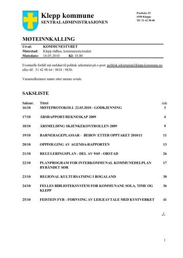 møteinnkalling - Klepp kommune