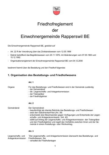 Friedhofreglement der Einwohnergemeinde Rapperswil BE