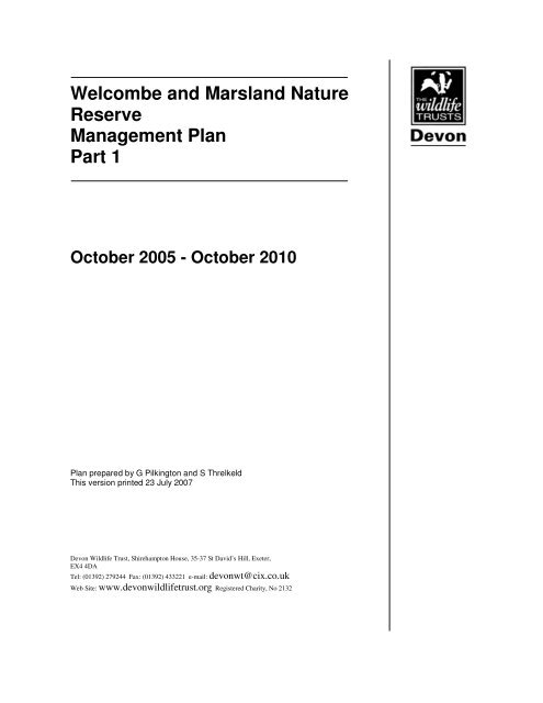 Welcombe and Marsland Nature Reserve Management Plan Part 1