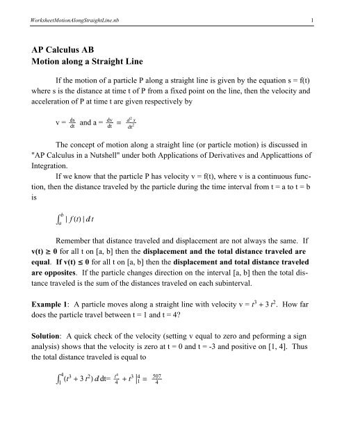 Ap Calculus Particle Motion Worksheet With Answers