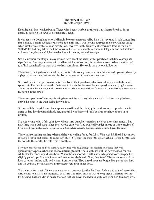 The Story of an Hour By Kate Chopin (1894 - gerbigenglish