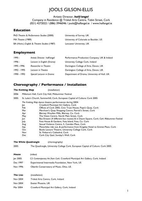 Jools Gilson-Ellis CV - PDF document - half/angel