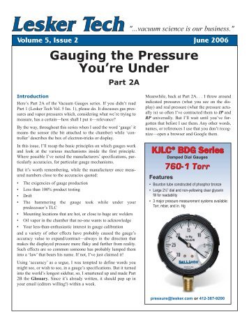 Gauging the Pressure You're Under - Kurt J. Lesker Company