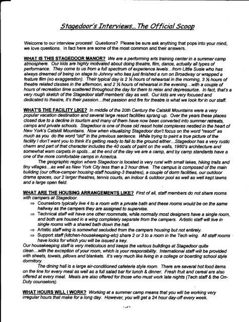 Our Interview Process Questions Stagedoor Manor Jobs