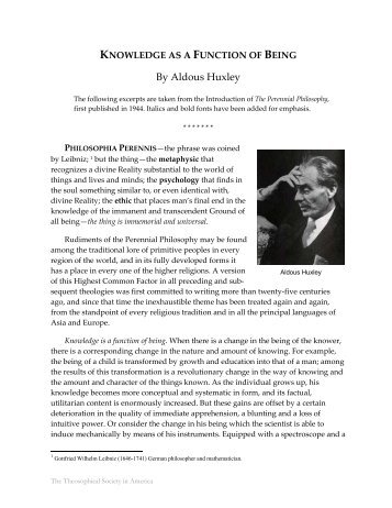 By Aldous Huxley - The Theosophical Society in America