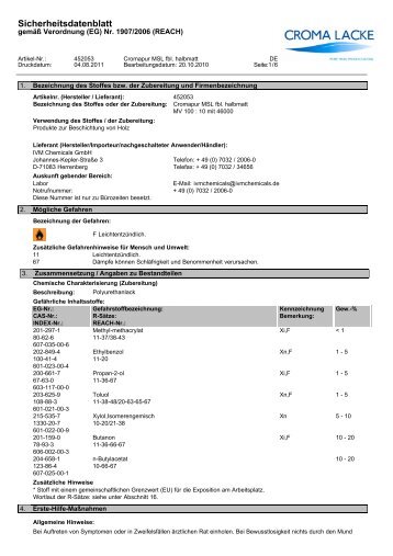 Sicherheitsdatenblatt - Reform-Beizen-Lacke AG