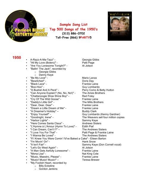 Top 500 Songs of the 1950's - Perfect Blend Entertainment