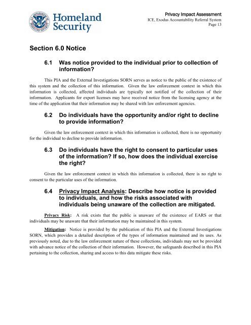 Exodus Accountability Referral System (EARS) - Homeland Security