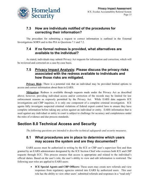 Exodus Accountability Referral System (EARS) - Homeland Security