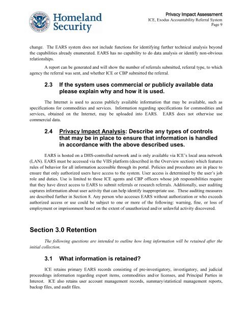 Exodus Accountability Referral System (EARS) - Homeland Security