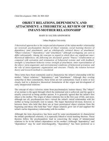 object relations, dependency, and attachment - Psychology ...
