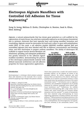 Electrospun Alginate Nanofibers with Controlled Cell Adhesion for ...