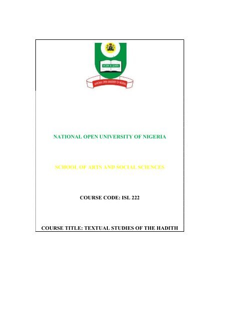 Textual Studies of the Hadith - National Open University of Nigeria