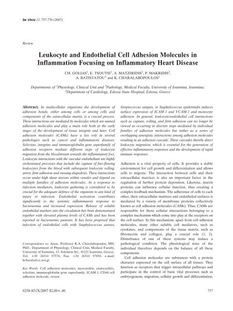 Leukocyte and Endothelial Cell Adhesion Molecules in Inflammation ...