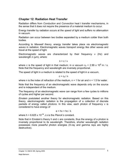 Chapter 12: Radiation Heat Transfer