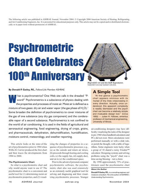 Psychrometric Chart Celebrates 100th Anniversary - ashrae
