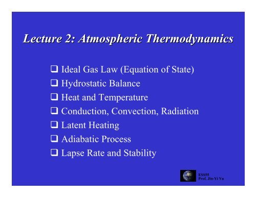 Lecture 2: Atmospheric Thermodynamics - Department of Earth ...