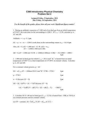 C360 Introductory Physical Chemistry Problem Set 2