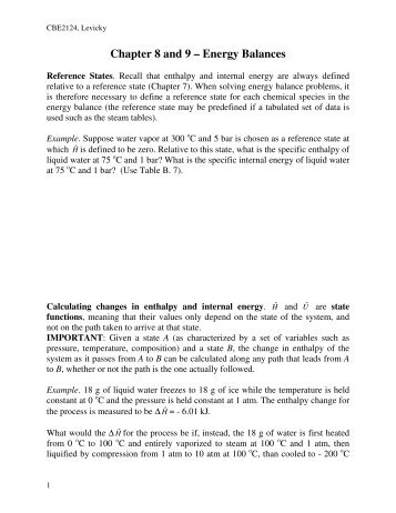 Chapter 8 and 9 – Energy Balances