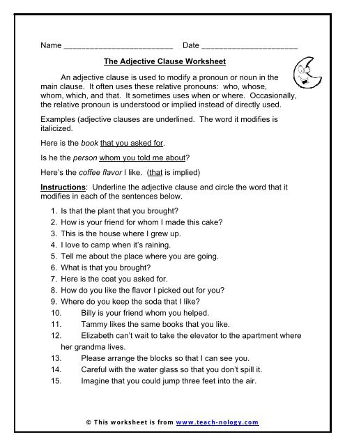 Adjective Clause Exercises With Answers Pdf Online Degrees