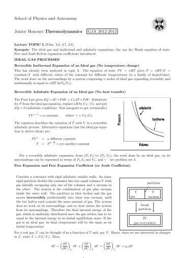 School of Physics and Astronomy Junior Honours Thermodynamics ...