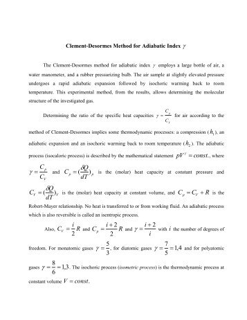 Clement-Desormes Method for Adiabatic Coefficient
