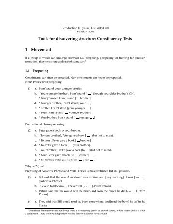 Tools for discovering structure: Constituency Tests 1 Movement