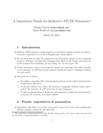 A Superlative Puzzle for Boškovic's NP/DP Parameter - UMR 7023